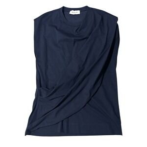 Sportmax Max Mara Navy Blue Draped Sleeveless Jersey Top Twisted Front Crew Neck
